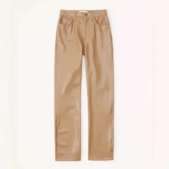 Abercrombie & Fitch 90’s Straight Ultra High Rise Tan Vegan Leather Pants 28 6S - Picture 3 of 10